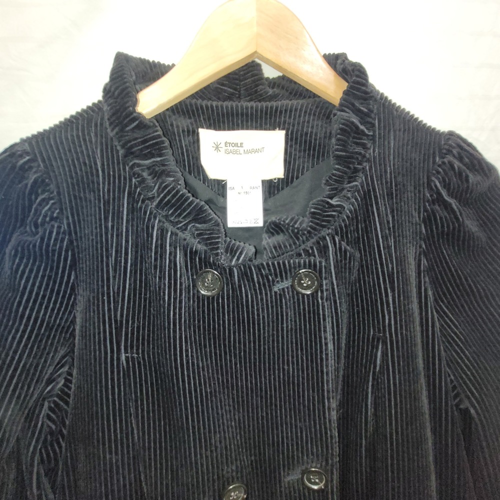 Isabel Marant Etoile Black Corduroy Ruffle Collar Double Breasted Jacket 1 S SM